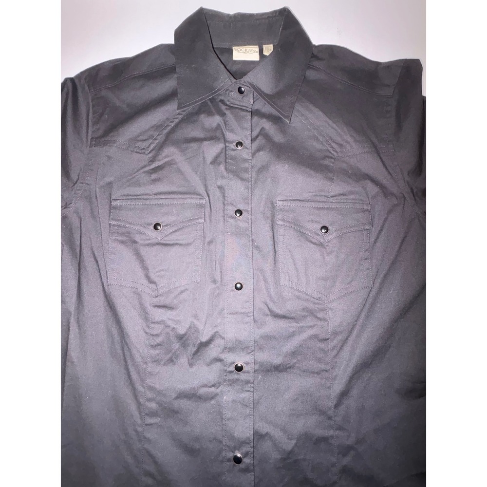 ROCKIES Women Black Long Sleeve Western Snap Front Shirt Size M - Picture 2 of 11